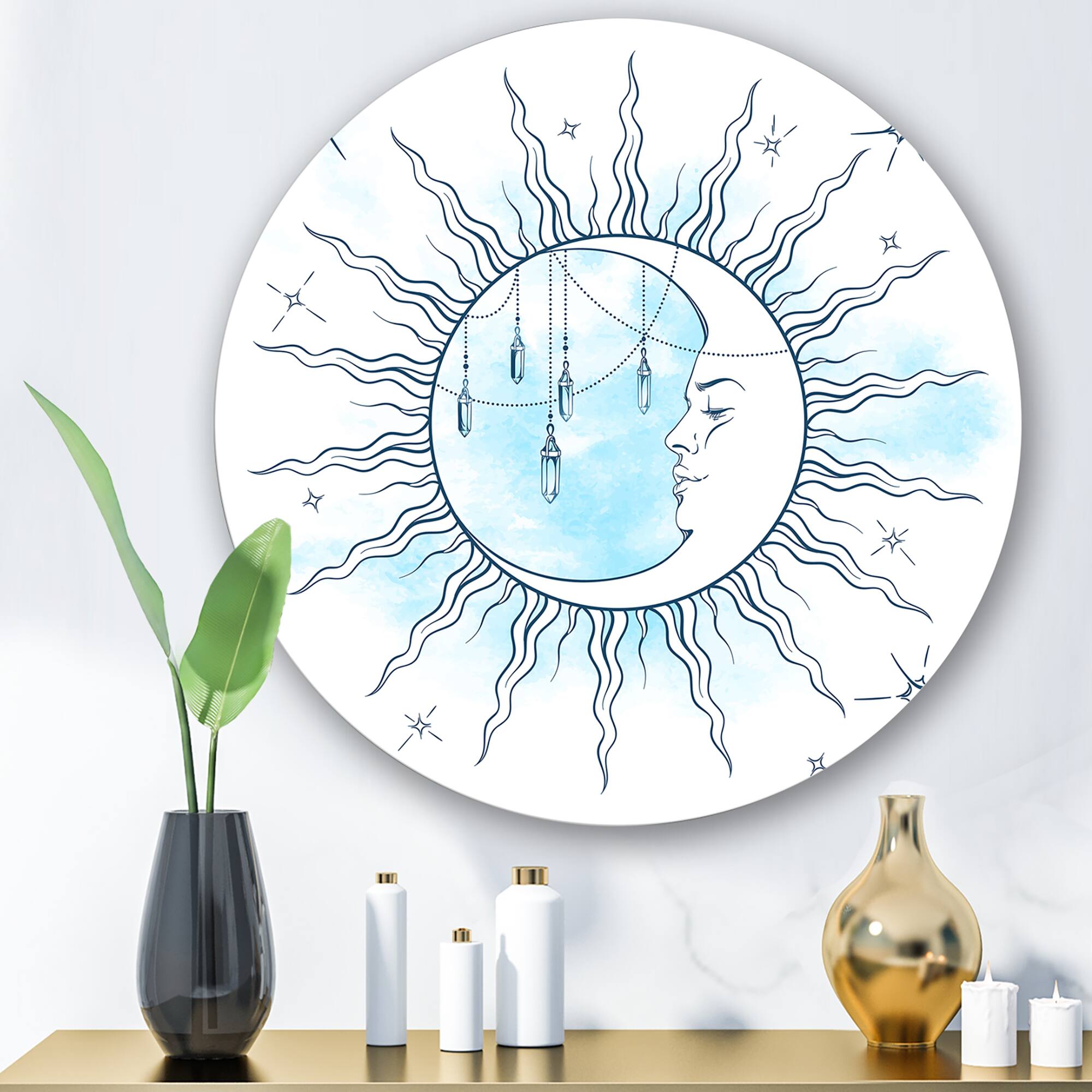 Designart - Blue Crescent Moon With Moonstone Pendants & Stars